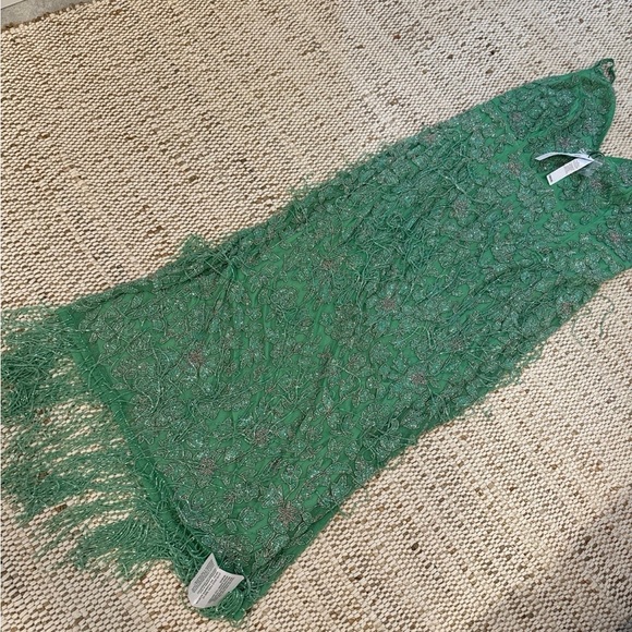 ASOS EDITION floral midi dress with beaded fringe in green SIZE 14 - Picture 6 of 11